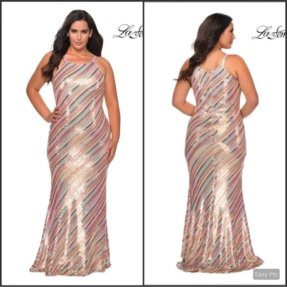 NWT La Femme Pink Multicolor Size 14 14W Sequin Gown Dress